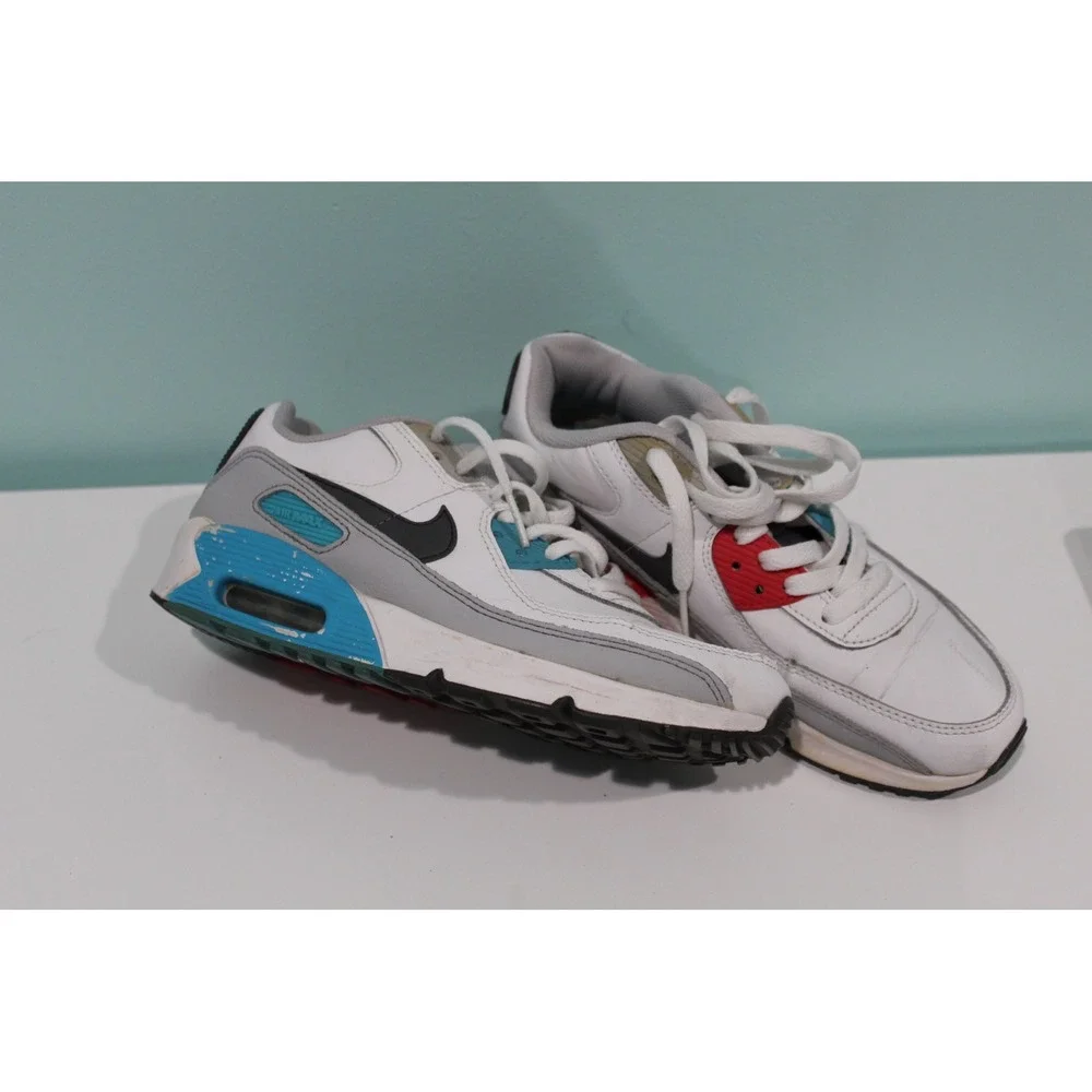 Nike Air Max 90 Kids Sneakers White Grey Red Teal CD6864-108 Size 5Y